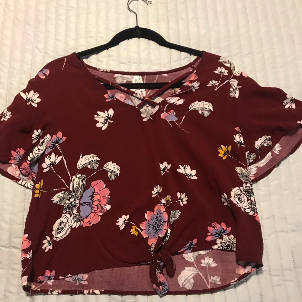 Wine Red Floral Crop Top